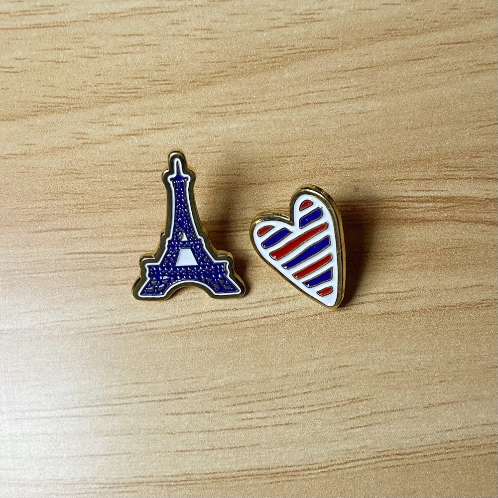 3 for $16• Effile Tower | Blue Red White Stripe Heart Enamel Pin Set